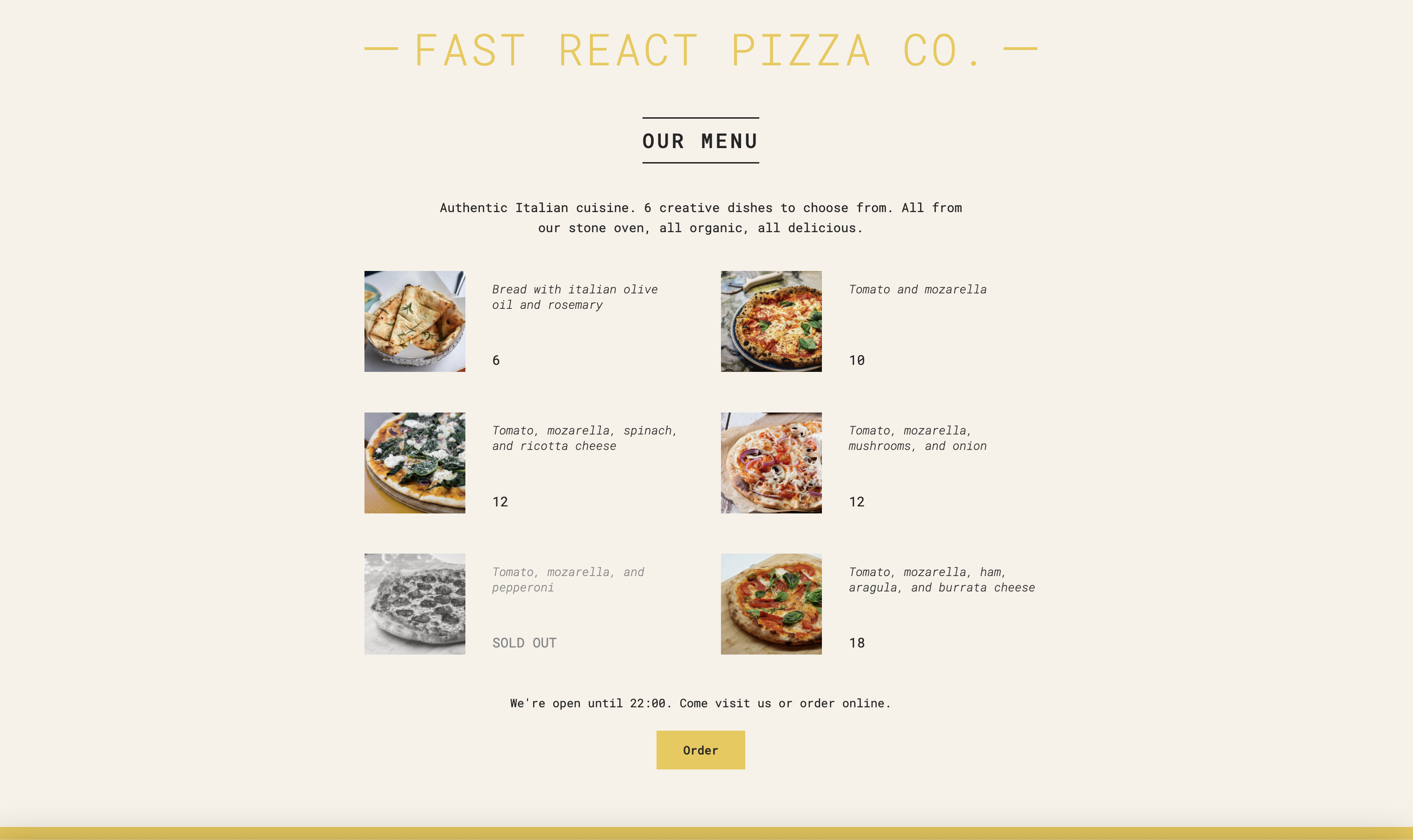 Pizza Menu Project Photo